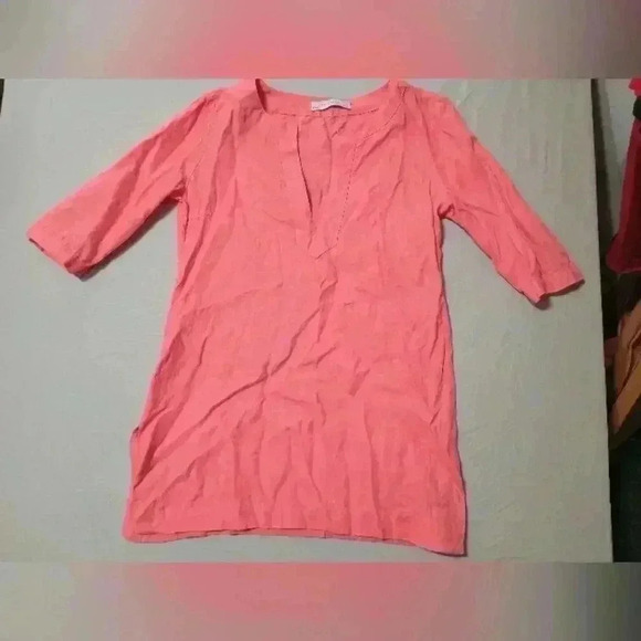 Zara Basic Women's Size L Pullover Tunic Pink 3/4 Sleeve V Neck Side Split - Picture 1 of 7
